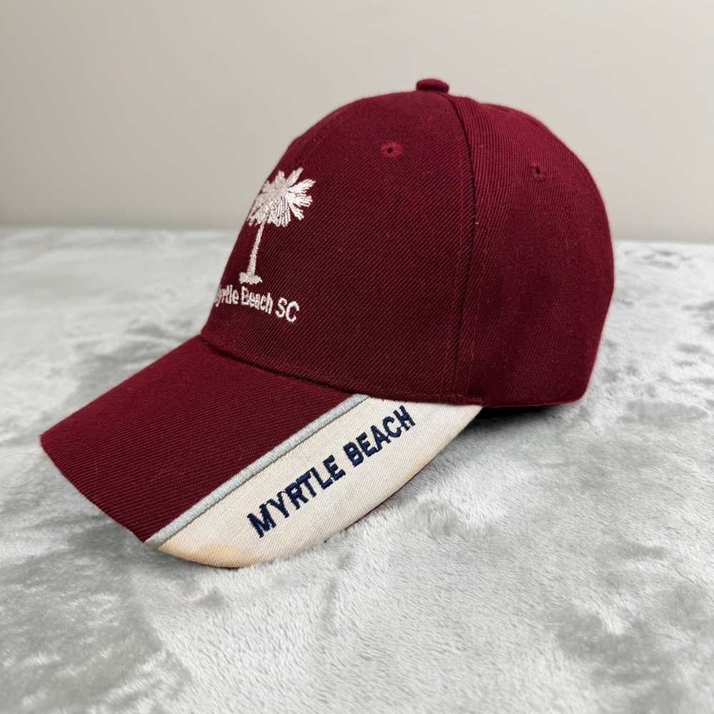 Myrtle Beach SC Souvenir Hat Maroon Cream Adjustable Strapback Cap